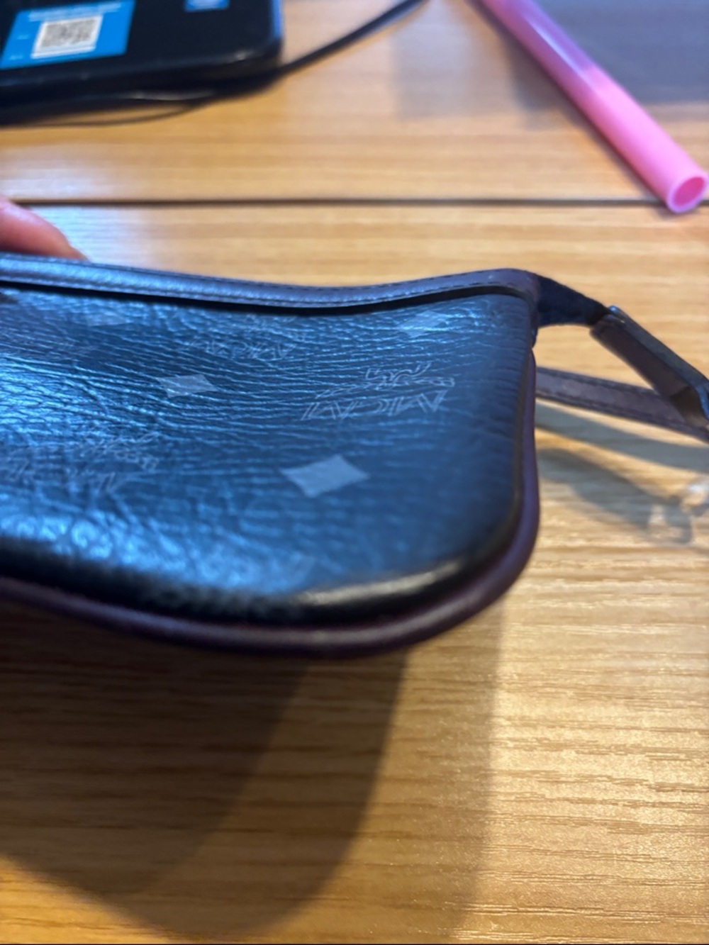 MCM Black Logo-Print Leather Wristlet - Picture 3 of 14